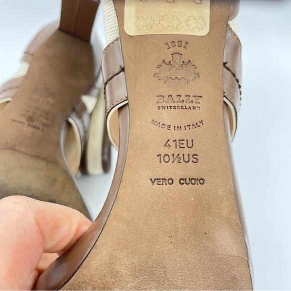 Bally Leather & Canvas Heels 10 1/2 Brown/Natural - Picture 15 of 16